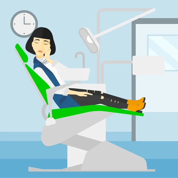 Woman suffering in dental chair. — Stock Vector