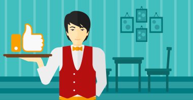 Waiter with like button.