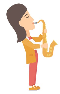 Kadın oyun saksafon.