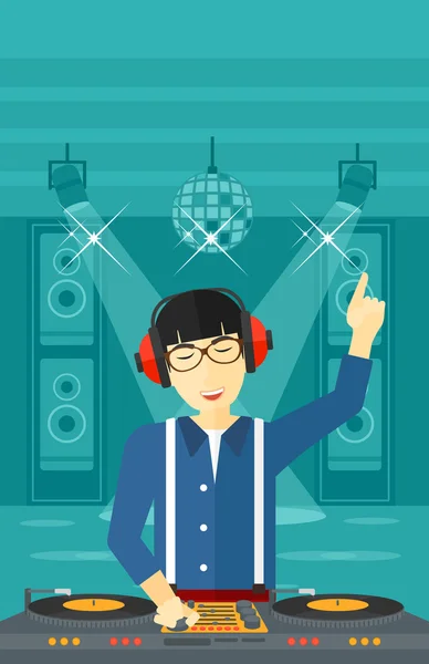 Smiling DJ with console. — Stock Vector