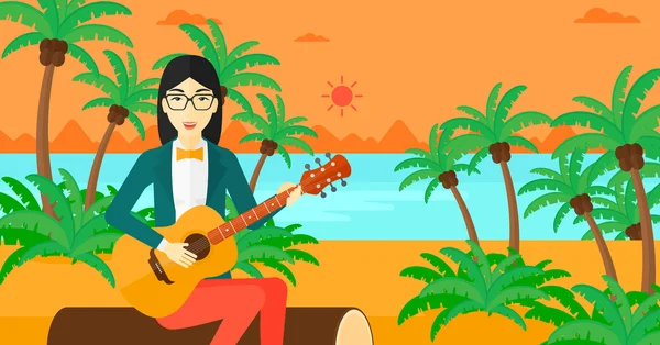 Mujer tocando guitarra. — Vector de stock