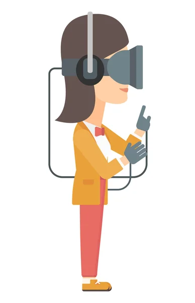 Mujer con auriculares de realidad virtual . — Archivo Imágenes Vectoriales