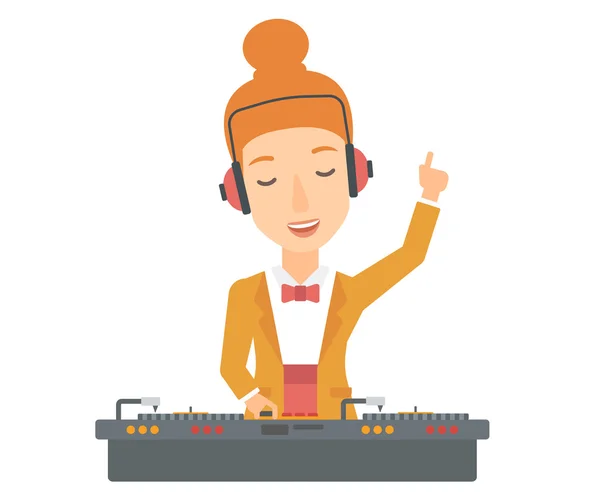 Lachende Dj met console. — Stockvector