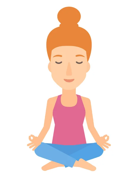 Mujer meditando en pose de loto. — Vector de stock