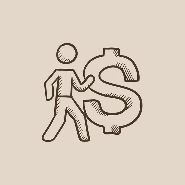 Επιχειρηματίας με μεγάλο σύμβολο δολαρίου σκίτσο εικονίδιο. — Διανυσματικό Αρχείο