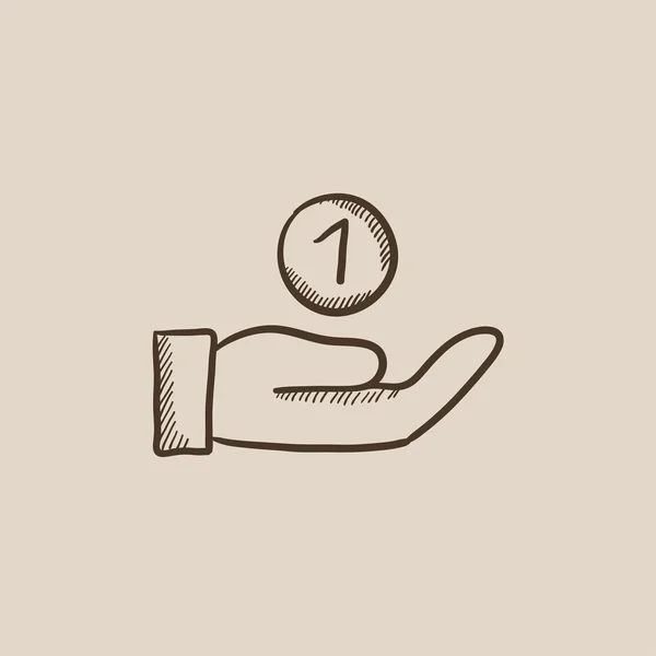 Kéz- és érme egyik vázlat ikon. — Stock Vector