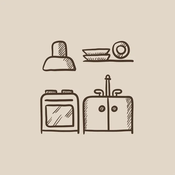 Icono de boceto interior de cocina . — Vector de stock