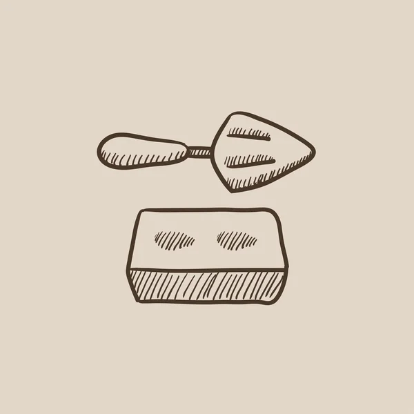 Spatel met baksteen schets pictogram. — Stockvector