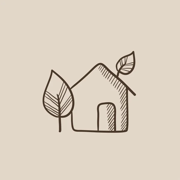 Umweltfreundliche Haus-Skizze-Ikone. — Stockvektor