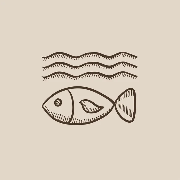 Fisk under vatten skiss ikon. — Stock vektor