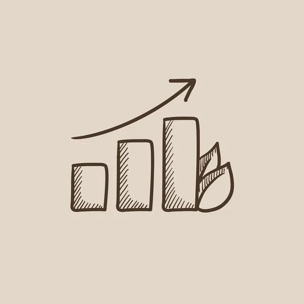 Gráfico de barras con icono de boceto de hoja . — Vector de stock