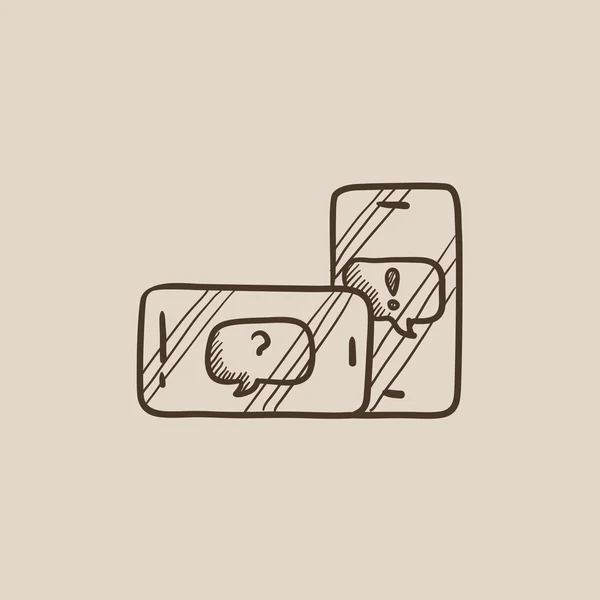 Twee smartphones met spraak pleinen op het scherm schets pictogram. — Stockvector