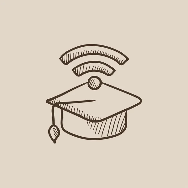 Tapa de graduación con icono de boceto de signo wi-fi . — Vector de stock