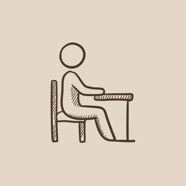 Étudiant assis sur la chaise à l'icône de croquis de bureau . — Image vectorielle