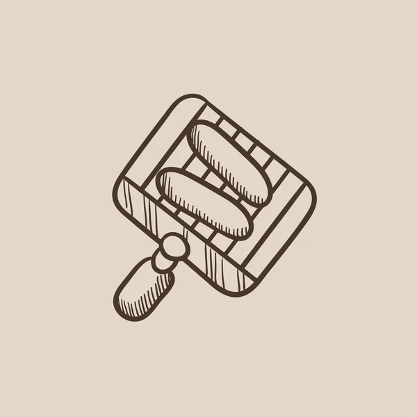 Gegrilde worstjes op rooster voor barbecue schets pictogram. — Stockvector