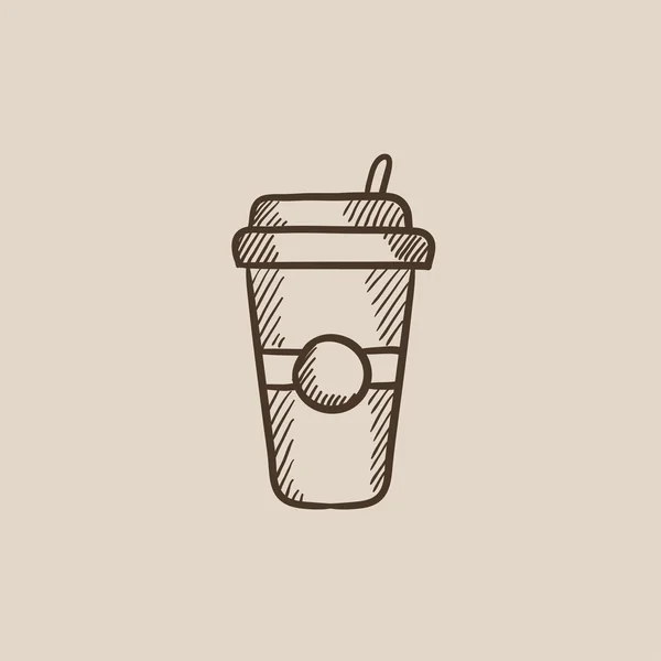 Copa desechable con beber icono de boceto de paja . — Vector de stock