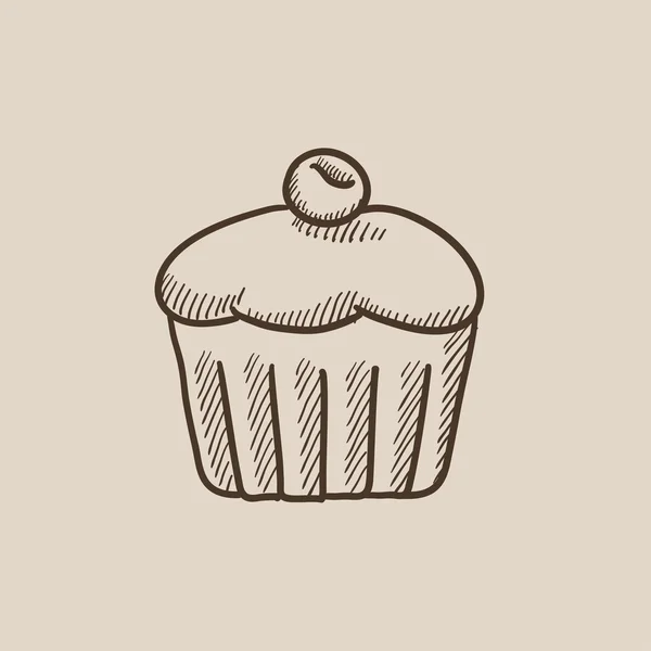 Cupcake mit Kirschskizze-Symbol. — Stockvektor