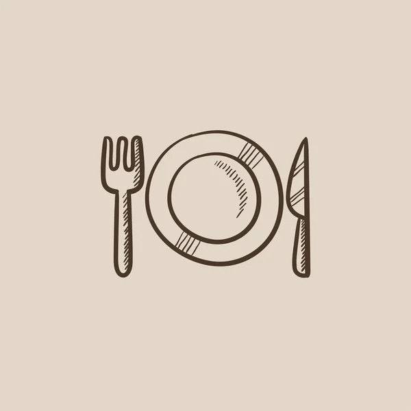 Plate with cutlery sketch icon. — Stock Vector