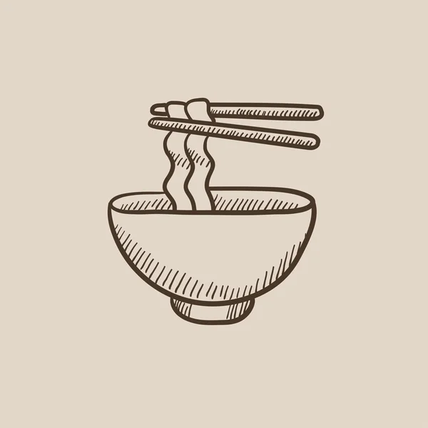Tigela de macarrão com par chopsticks ícone esboço . — Vetor de Stock