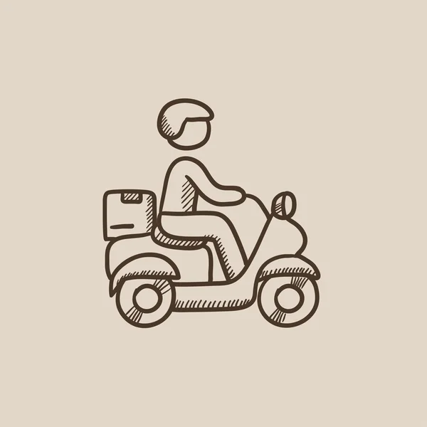 Ο άνθρωπος μεταφορά αγαθών σε ποδήλατο σκίτσο εικονίδιο. — Διανυσματικό Αρχείο