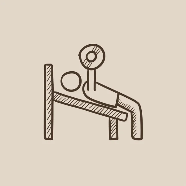 Man lying on bench and lifting barbell sketch icon. — Stock Vector