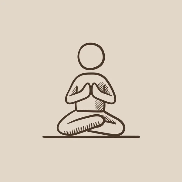 Homme méditant dans lotus pose croquis icône . — Image vectorielle