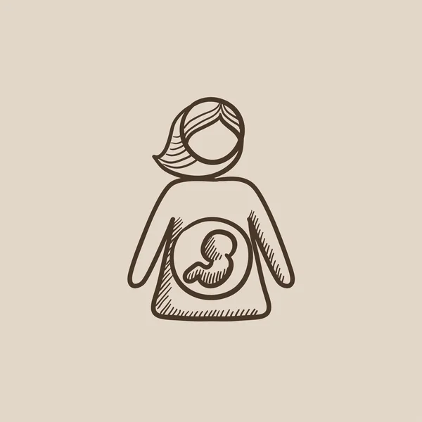 Bébé fœtus dans l'utérus mère croquis icône . — Image vectorielle