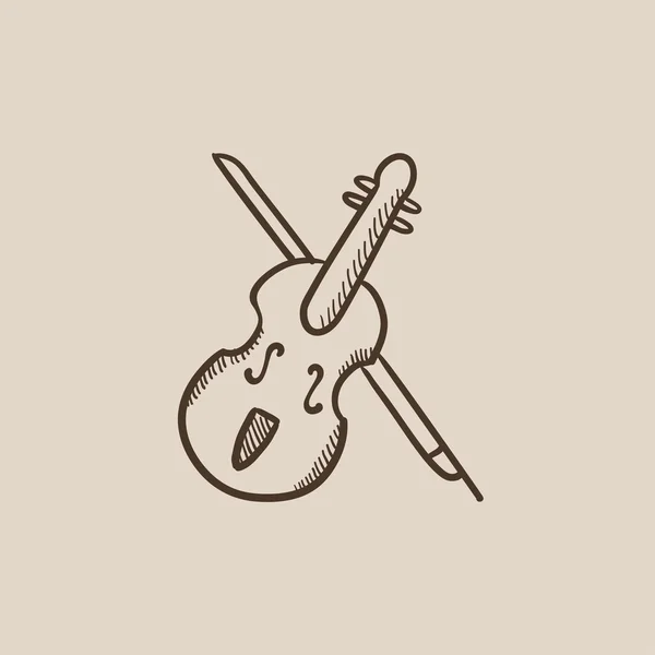 Violín con bosquejo de arco icono . — Vector de stock