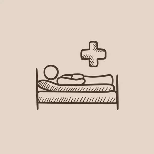 Patiënt liggend op bed schets pictogram. — Stockvector