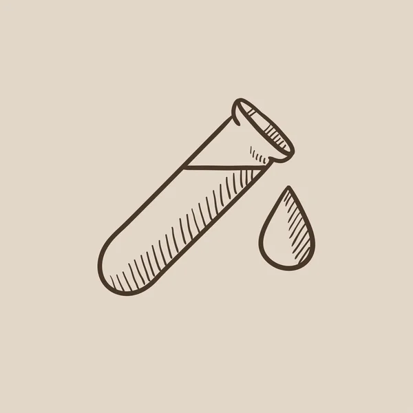 Tubo de ensayo con icono de boceto de gota . — Vector de stock