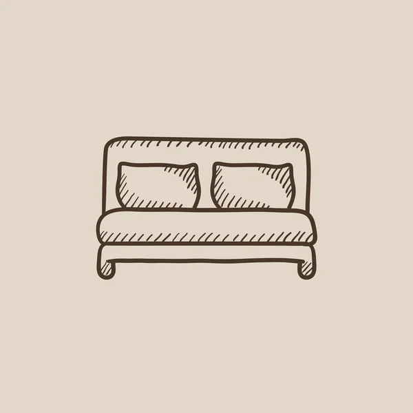 더블 침대 스케치 아이콘. — 스톡 벡터