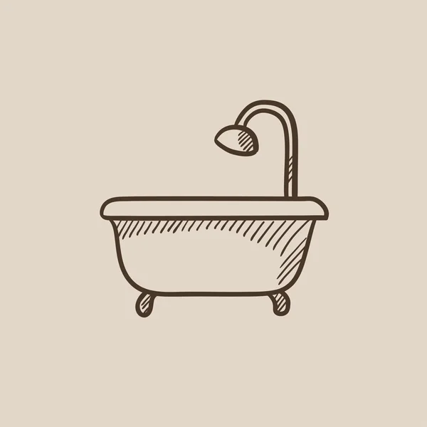 Banheira com ícone de esboço de chuveiro . — Vetor de Stock