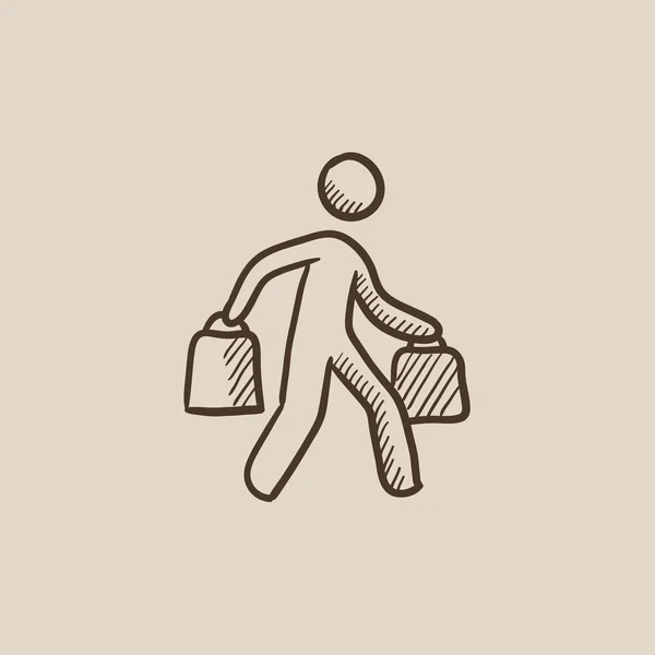 Homme portant des sacs à provisions croquis icône . — Image vectorielle