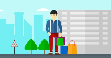 alıcı alışveriş torbaları ile.