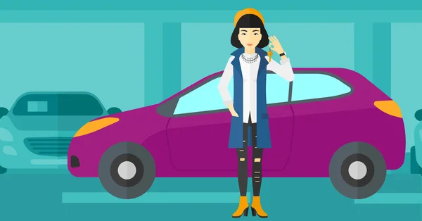 Femme tenant les clés de la nouvelle voiture . — Image vectorielle