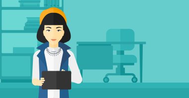 Tablet bilgisayar kullanan kadın.