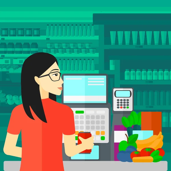 Cashier (Pokladna) na pokladně supermarketu. — Stockový vektor