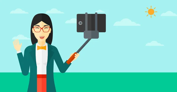 Vrouw maakt selfie. — Stockvector