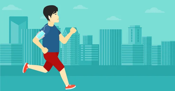 Man jogging with earphones and smartphone. — Stockvector