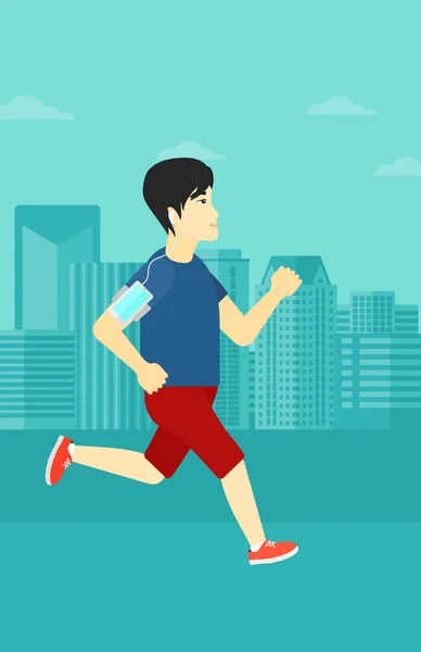 Man jogging with earphones and smartphone. — Stockvector