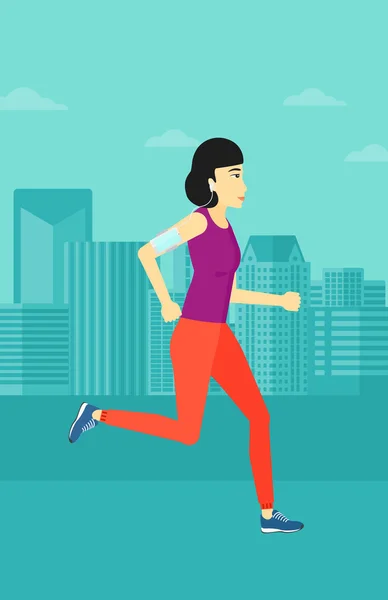 Woman jogging with earphones and smartphone. — Stock Vector