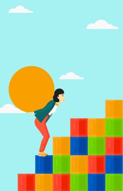 Woman carrying stone.