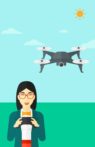 Woman flying drone. — Stock Vector
