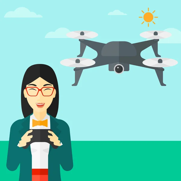 Woman flying drone. — Διανυσματικό Αρχείο