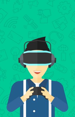 Sanal gerçeklik kulaklığı takan adam..