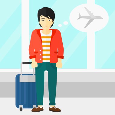 Adam gelecek uçuş tarafından korkmuş.