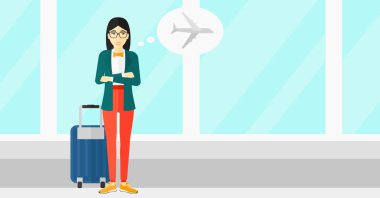 Kadın gelecek uçuş tarafından korkmuş.