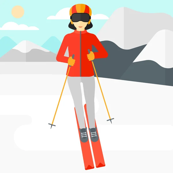 Young woman skiing. — Stock Vector