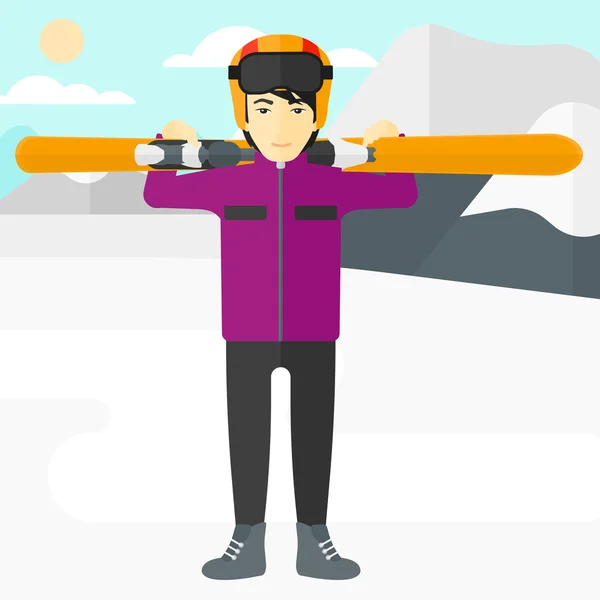 Άνθρωπος που κρατά σκι. — Διανυσματικό Αρχείο