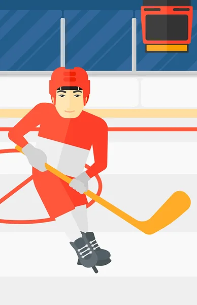 Joueur de hockey sur glace avec bâton . — Image vectorielle
